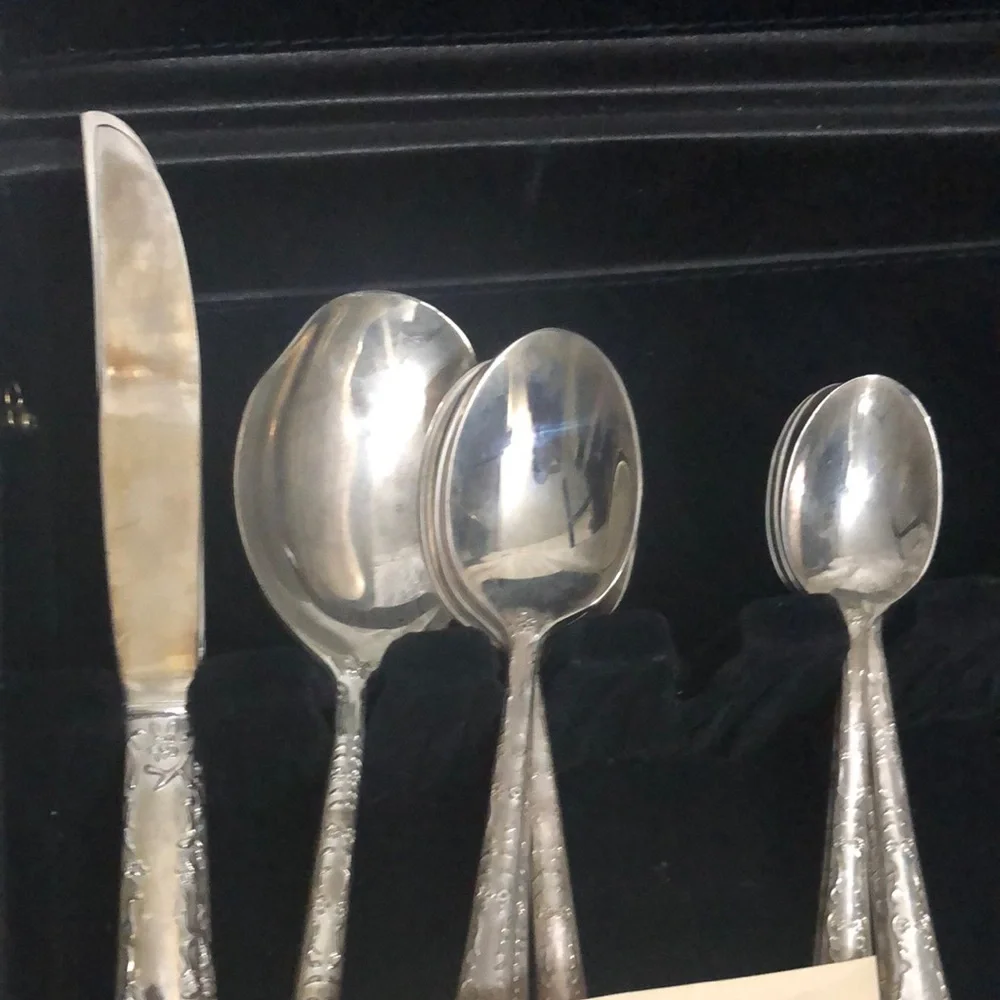 WM ROGERS & SON 24 piece Silver Plated Flatware Set - Elegant Floral Pattern